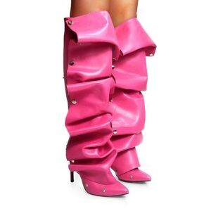 Stiletto High Heel Slouchy Boot Pointed Toe Mid Calf Detachable Panel Boots